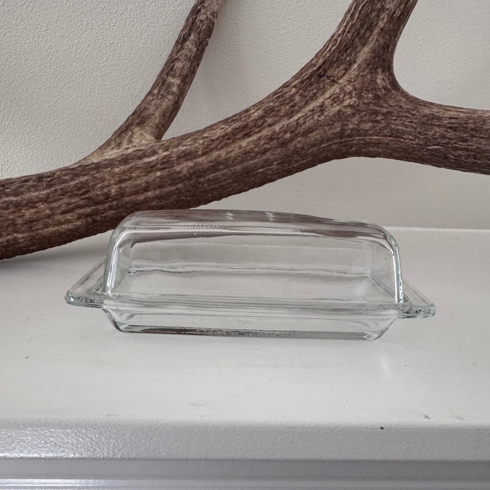Pyrex 72N Clear Glass Butter Dish w/ Lid Made in Italy Vintage Kitchenware Rare